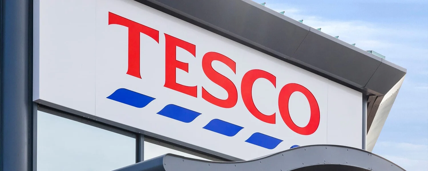 An exterior Tesco sign.